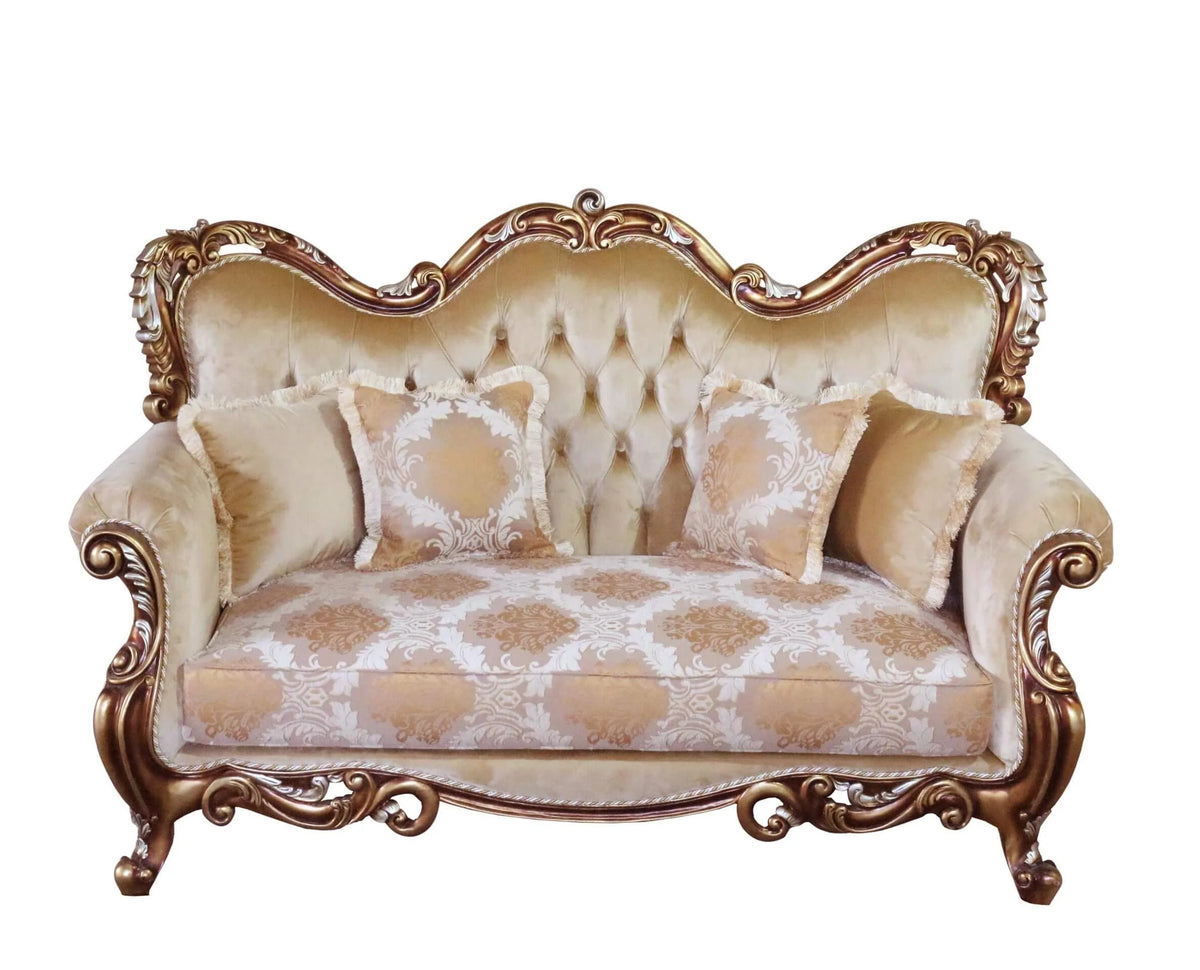Brown & Gold Wood Trim Loveseat O882