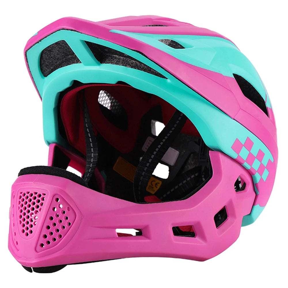 Kid Bike Full Face Helmet with Taillight and Detachable Chin J634