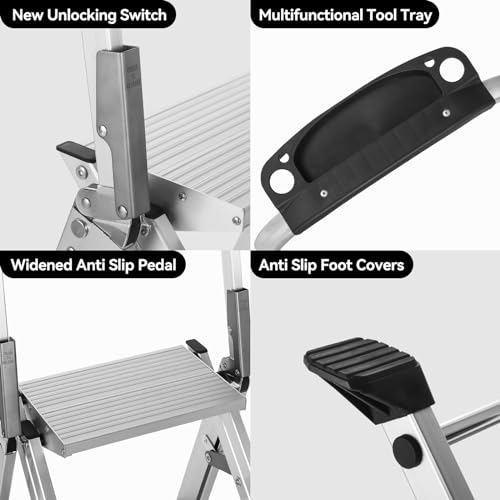 Aluminum Folding 3 Step Stool with Non-Slip Wide Pedal N50560