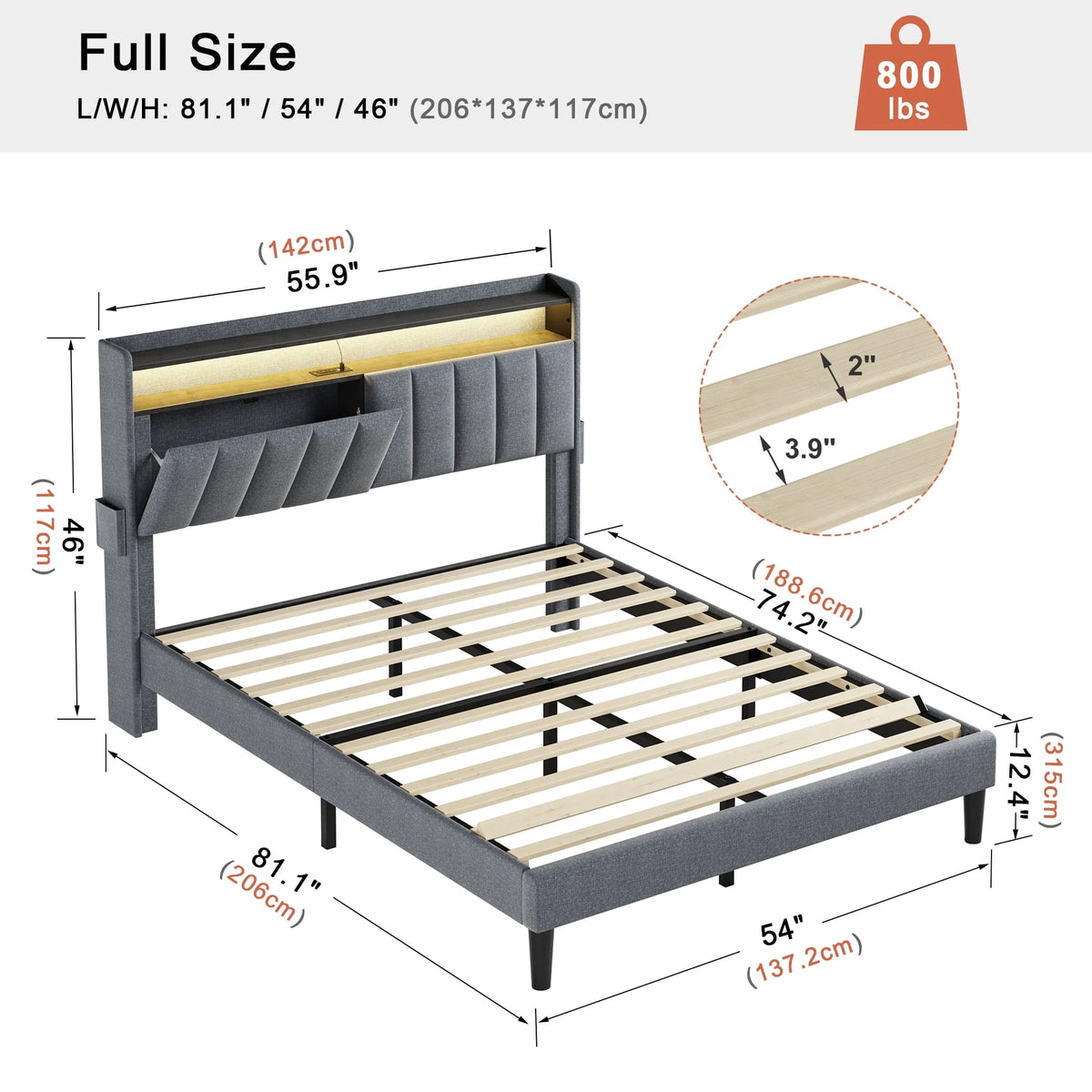 Queen Upholstered Platform Bed Frame with Storage Headboard J14920