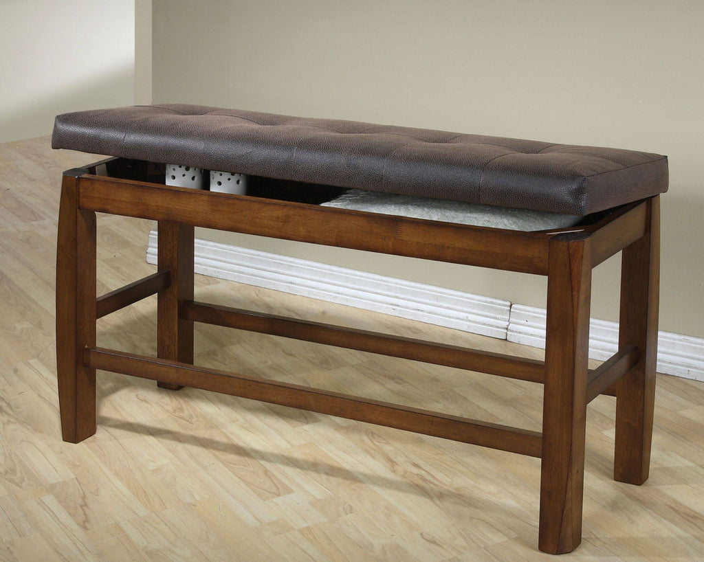 Brown PU & Oak Counter Height Bench with Storage M8259