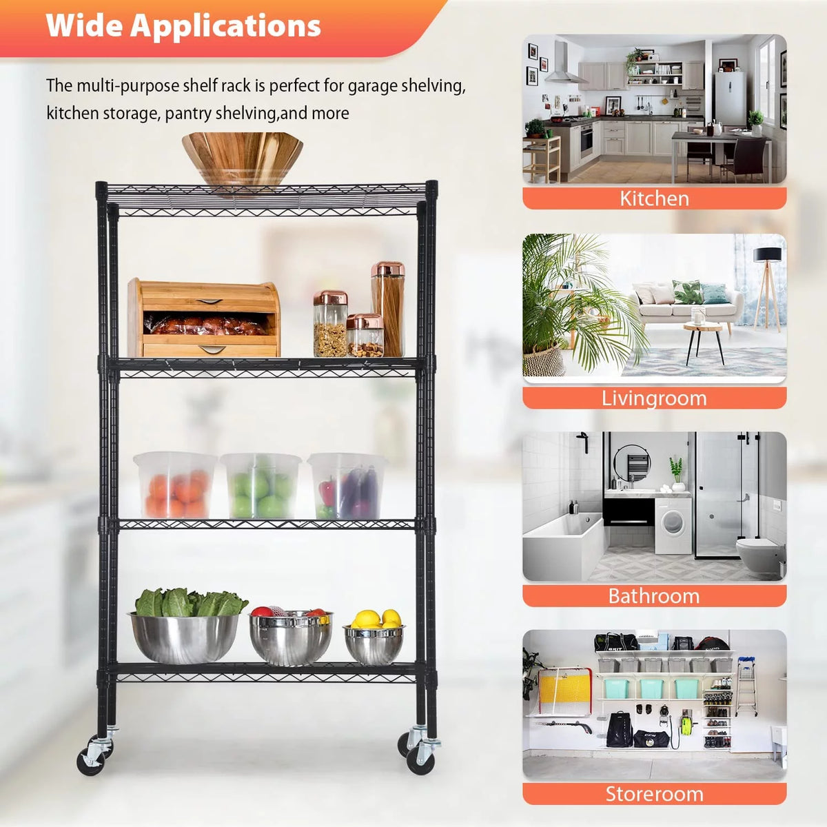 4 Tier Metal Shelving Unit with Wheels Z366