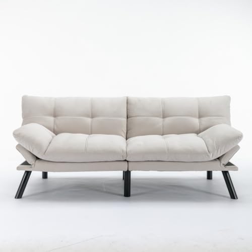 Velvet Futon Sofa Bed with Adjustable Backrest and Metal Legs M629439