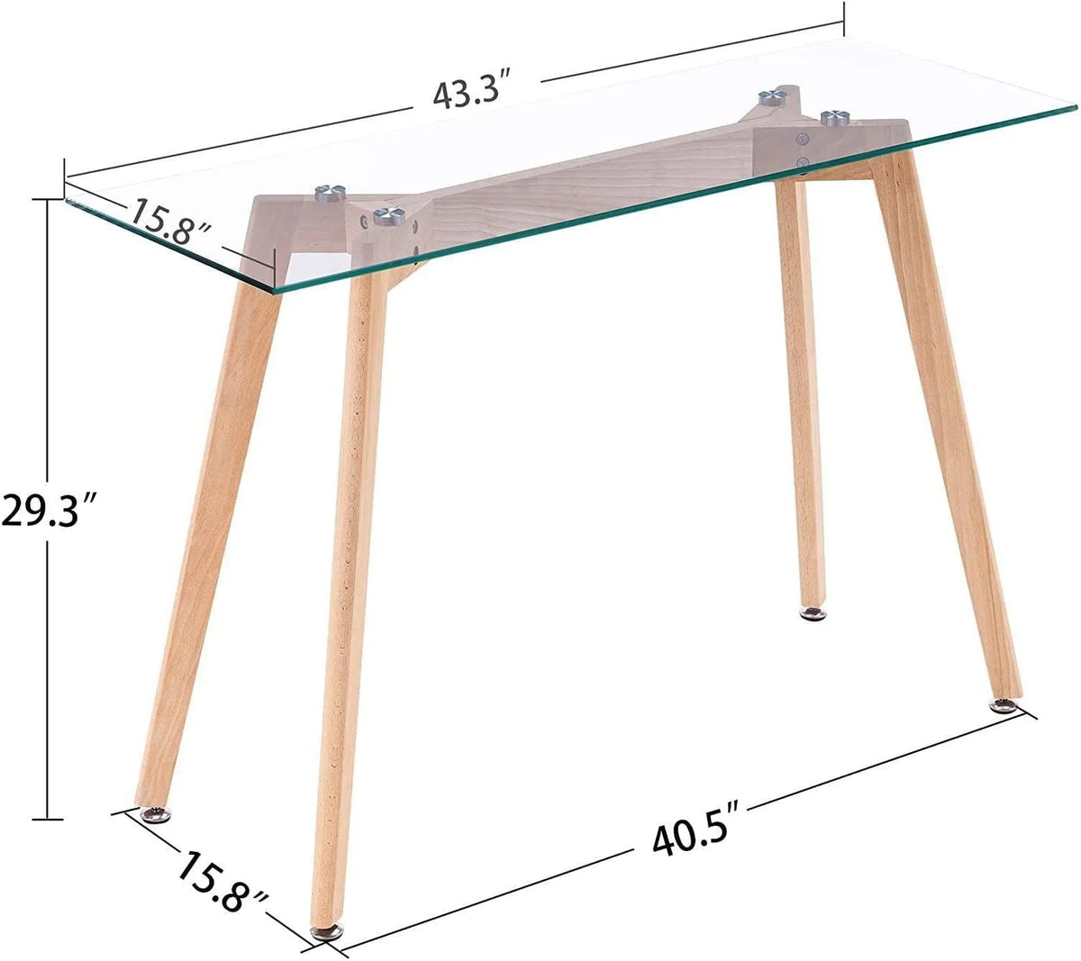 Glass Console Table with Solid Wood Legs V225409