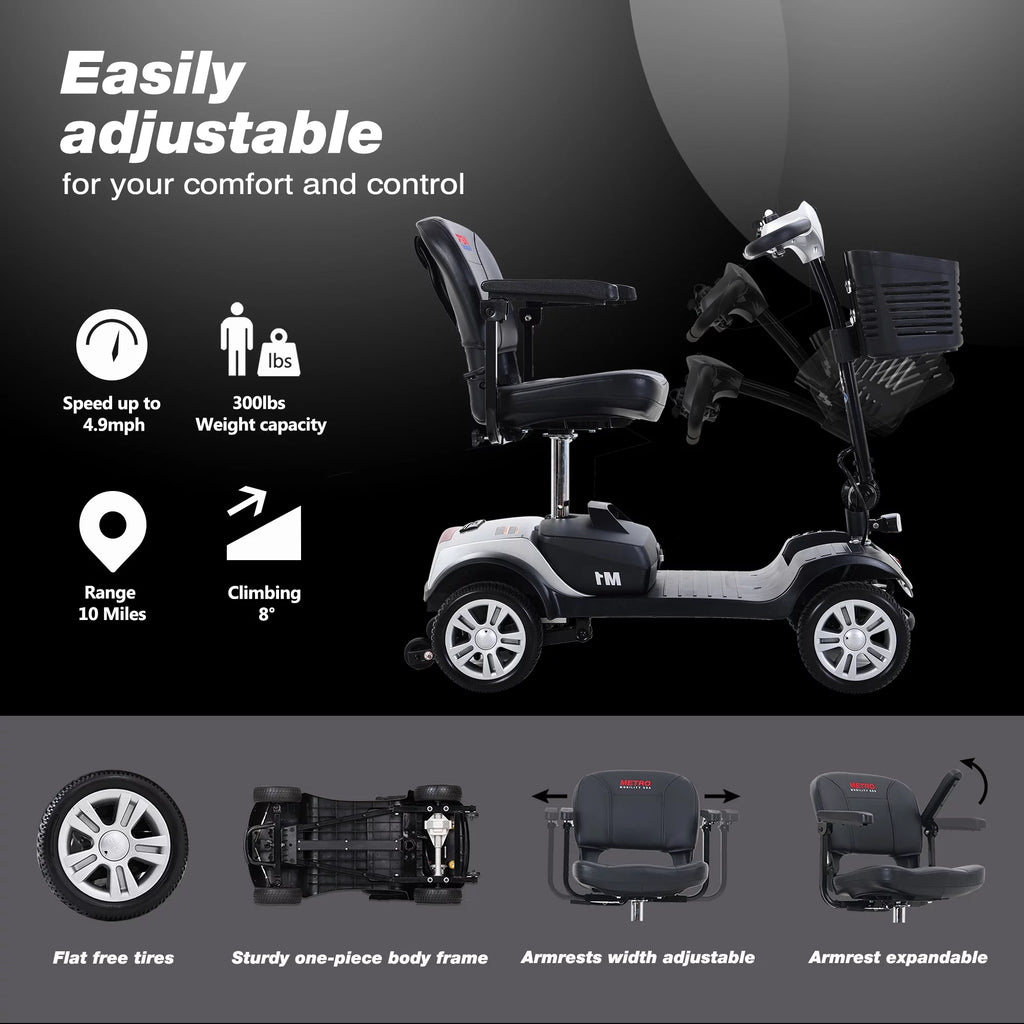 4-Wheel Mobility Scooter with Detachable Basket, Silver O189