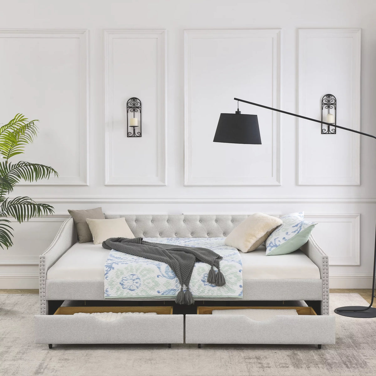 Upholstered Queen Size Daybed with Drawers T768