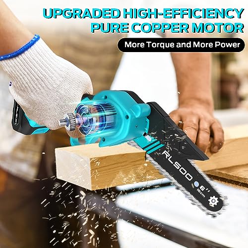 6 Inch Cordless Electric Chainsaw with 2 Batteries and 3 Chains B406215