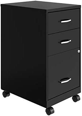 3 Drawer Metal Mobile File Cabinet with Lock, Black D27328