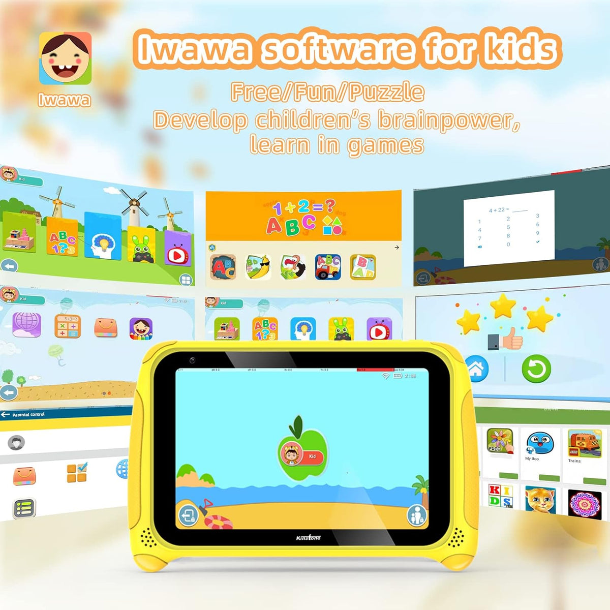 Yellow 7 inch Kids Tablet Android 11 Quad Core 2GB RAM 32GB Dual Camera WiFi Bluetooth 4.2 Pack of 2 N410