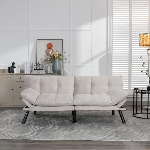 Velvet Futon Sofa Bed with Adjustable Backrest and Metal Legs M629439