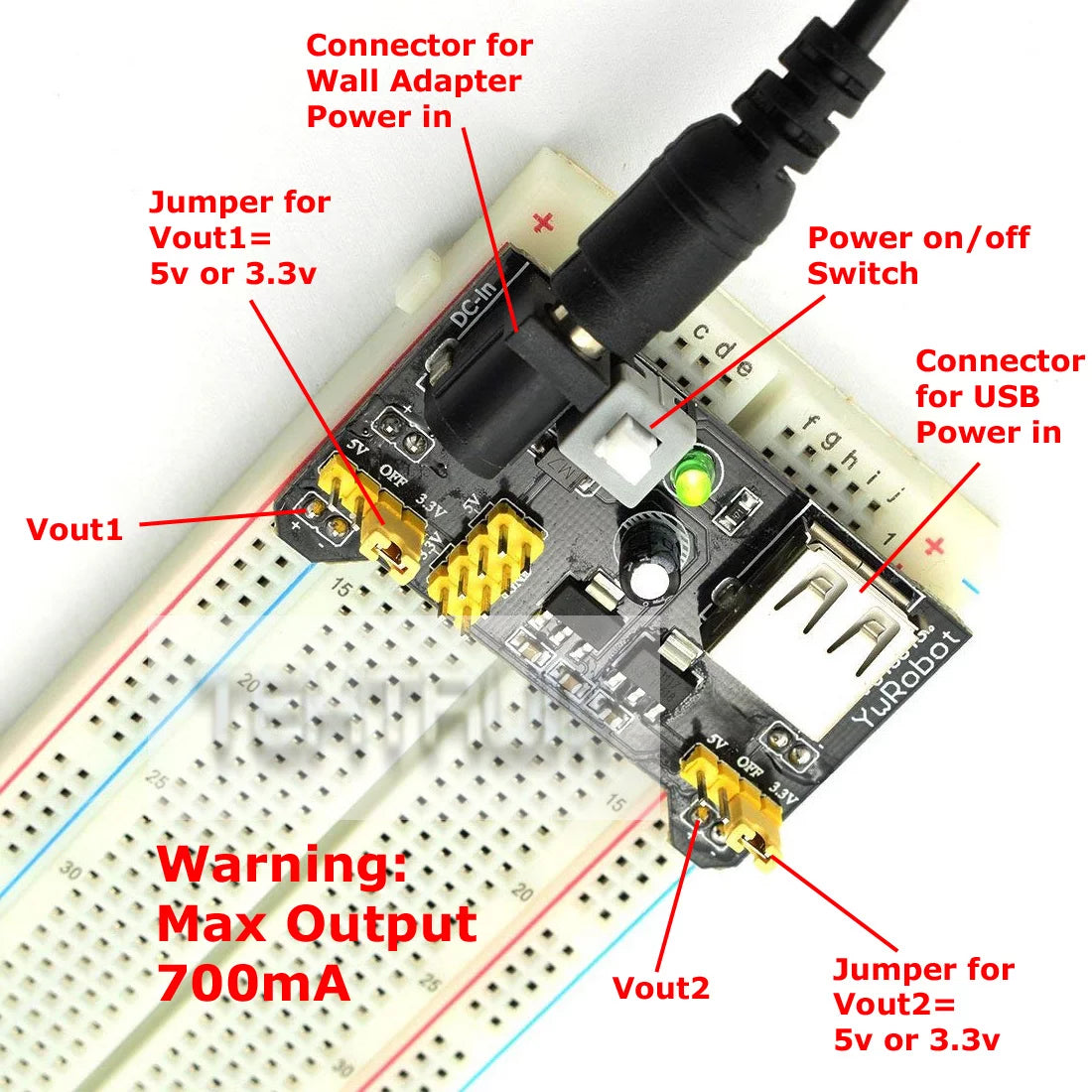 Externally Powered Solderless Breadboard with Jumper Wires and Power Module J3553