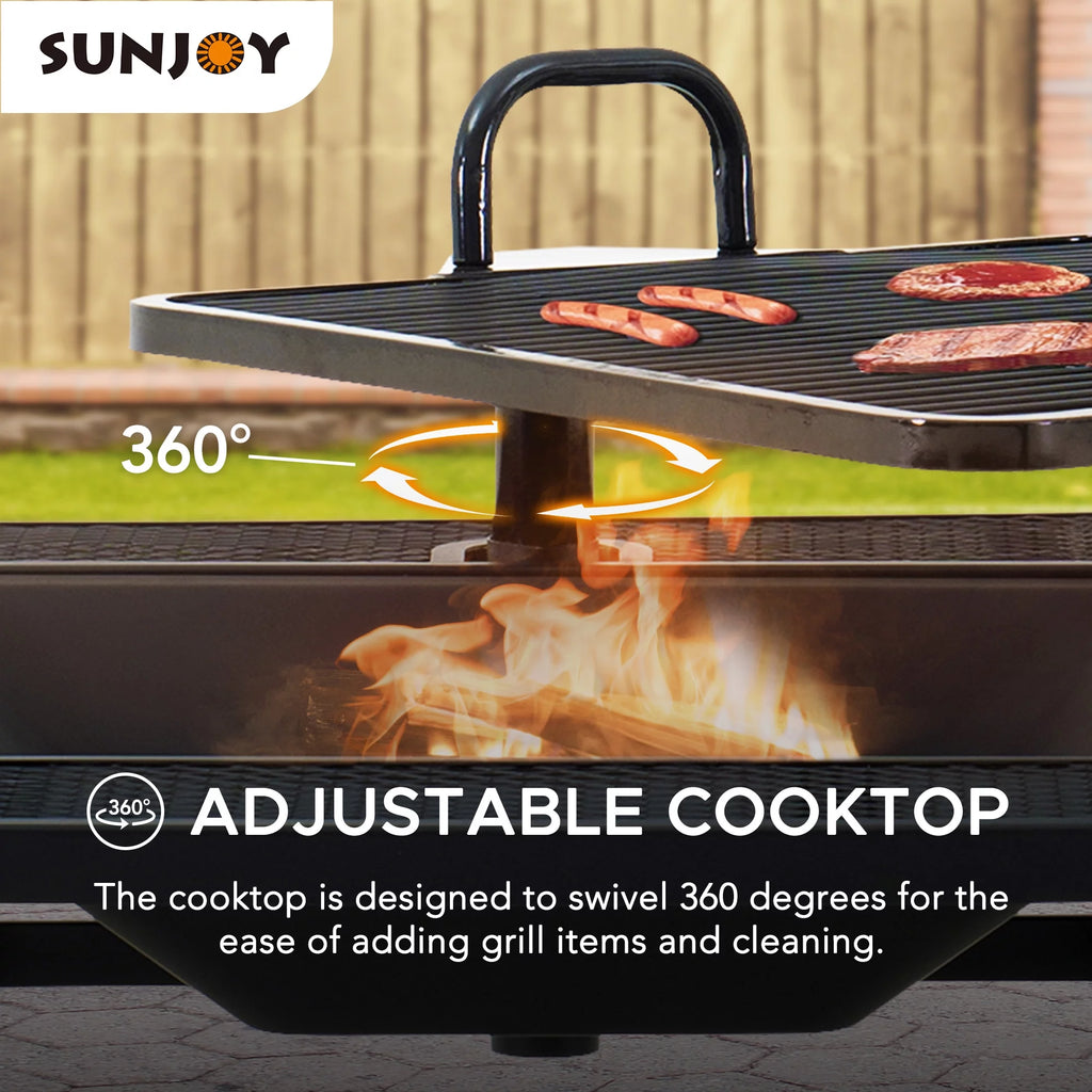 38 Inch Wood Burning Fire Pit with Grill Grate and Fire Poker F38322