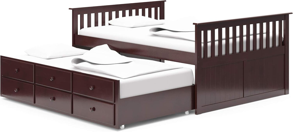 Twin Espresso Captain's Bed with Trundle and Drawers F469