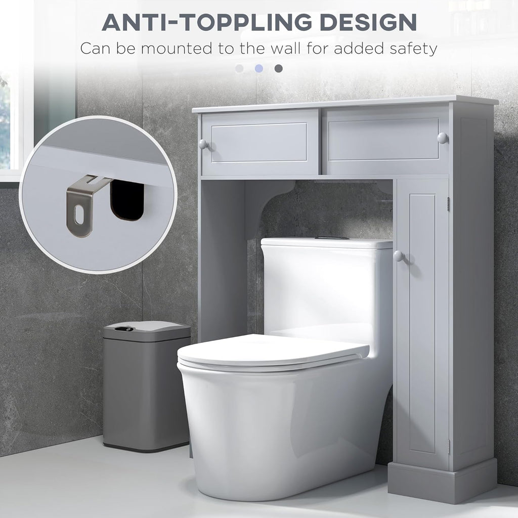Gray Freestanding Over The Toilet Bathroom Cabinet with Adjustable Shelves L20555