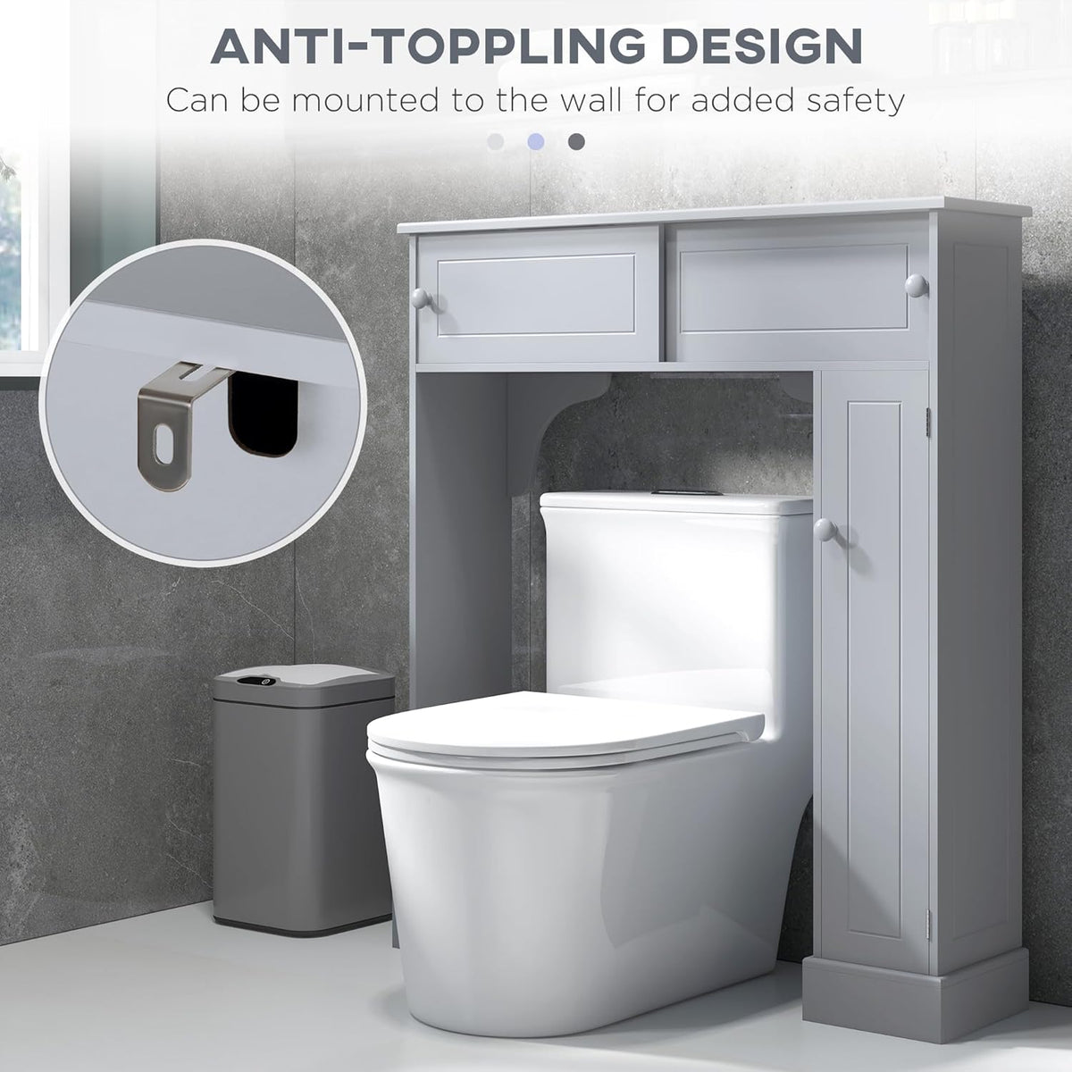 Gray Freestanding Over The Toilet Bathroom Cabinet with Adjustable Shelves L20555