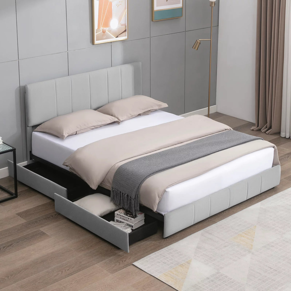 Full Size Platform Bed Frame with 4 Storage Drawers and Headboard H740214