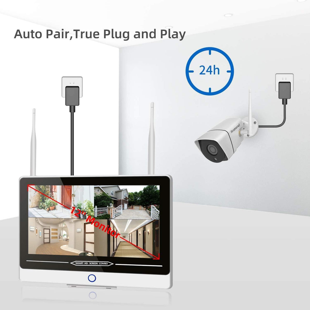 1080P Wireless Security Camera System 8CH with 4 Cameras and 12 Inch Monitor N26608