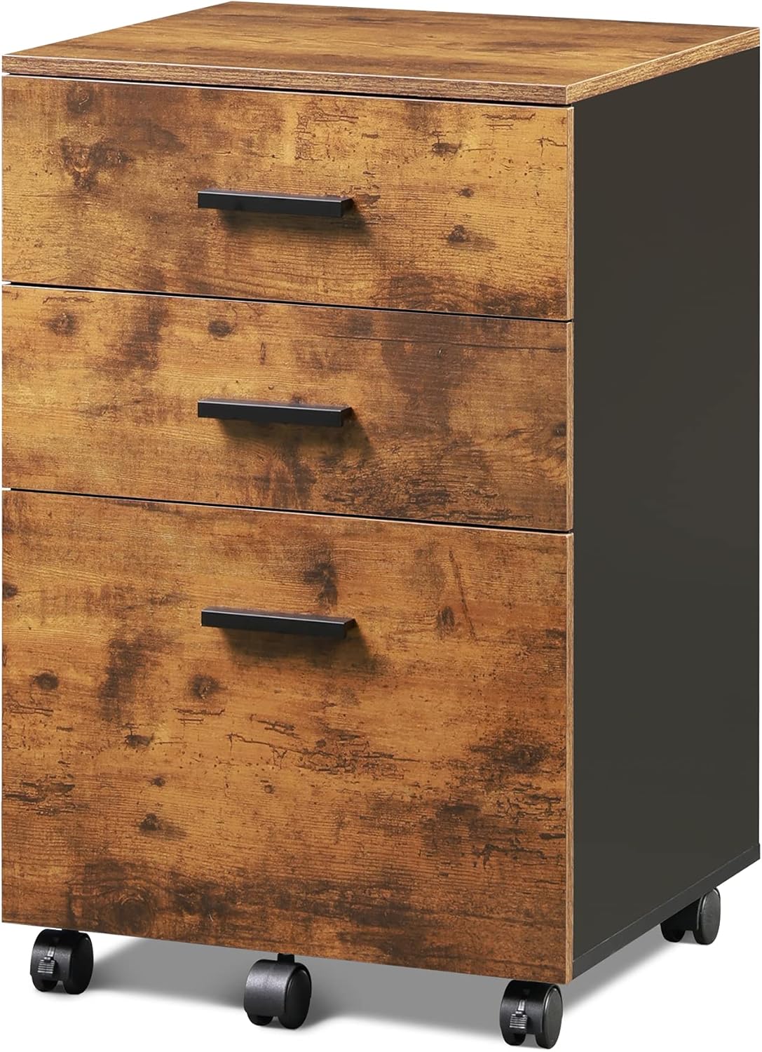 Black 3 Drawer Wood Mobile File Cabinet E3764