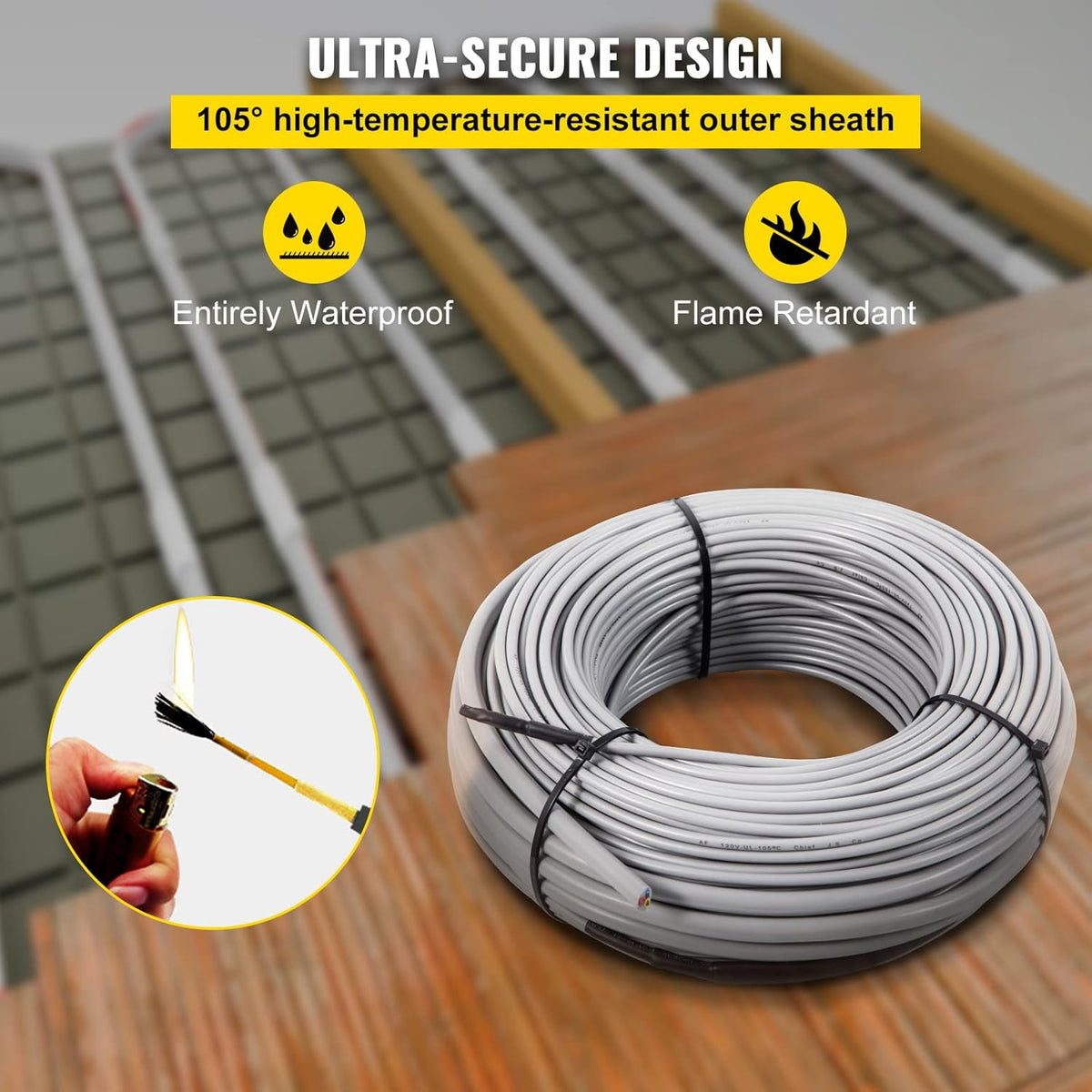 51.4 Square Feet Waterproof Insulated Floor Heating Cable with Temperature Control Panel K70439