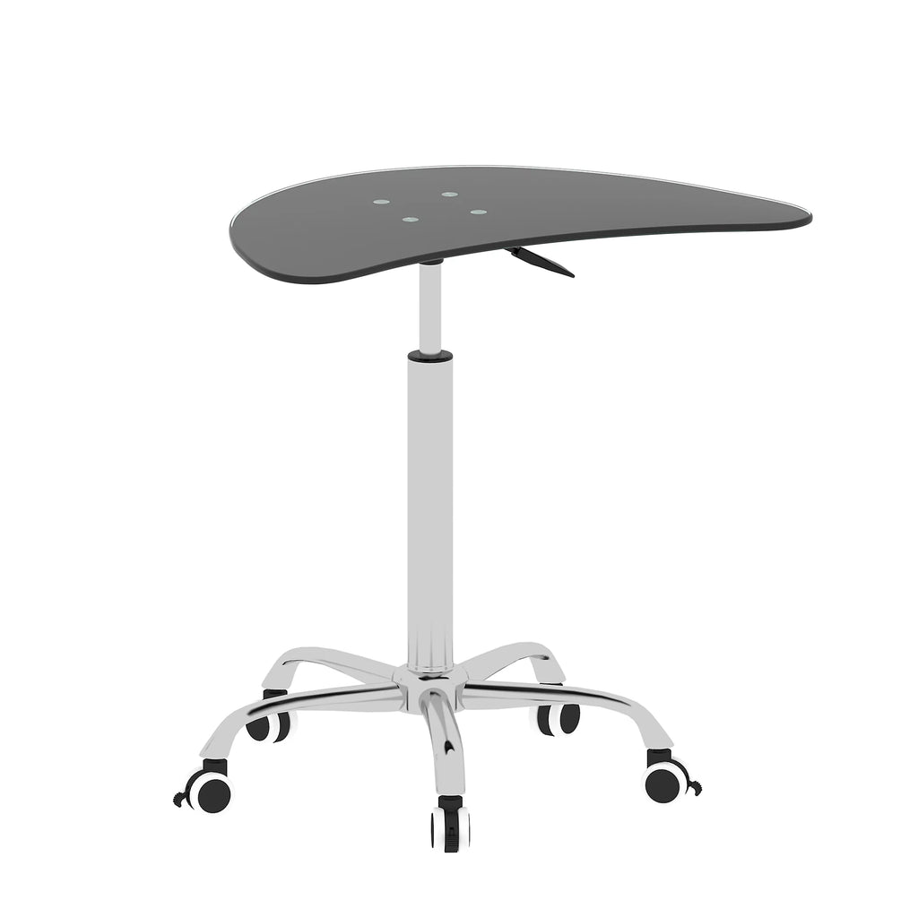 Adjustable Height Black Tempered Glass Table Desk with Lockable Wheels C539