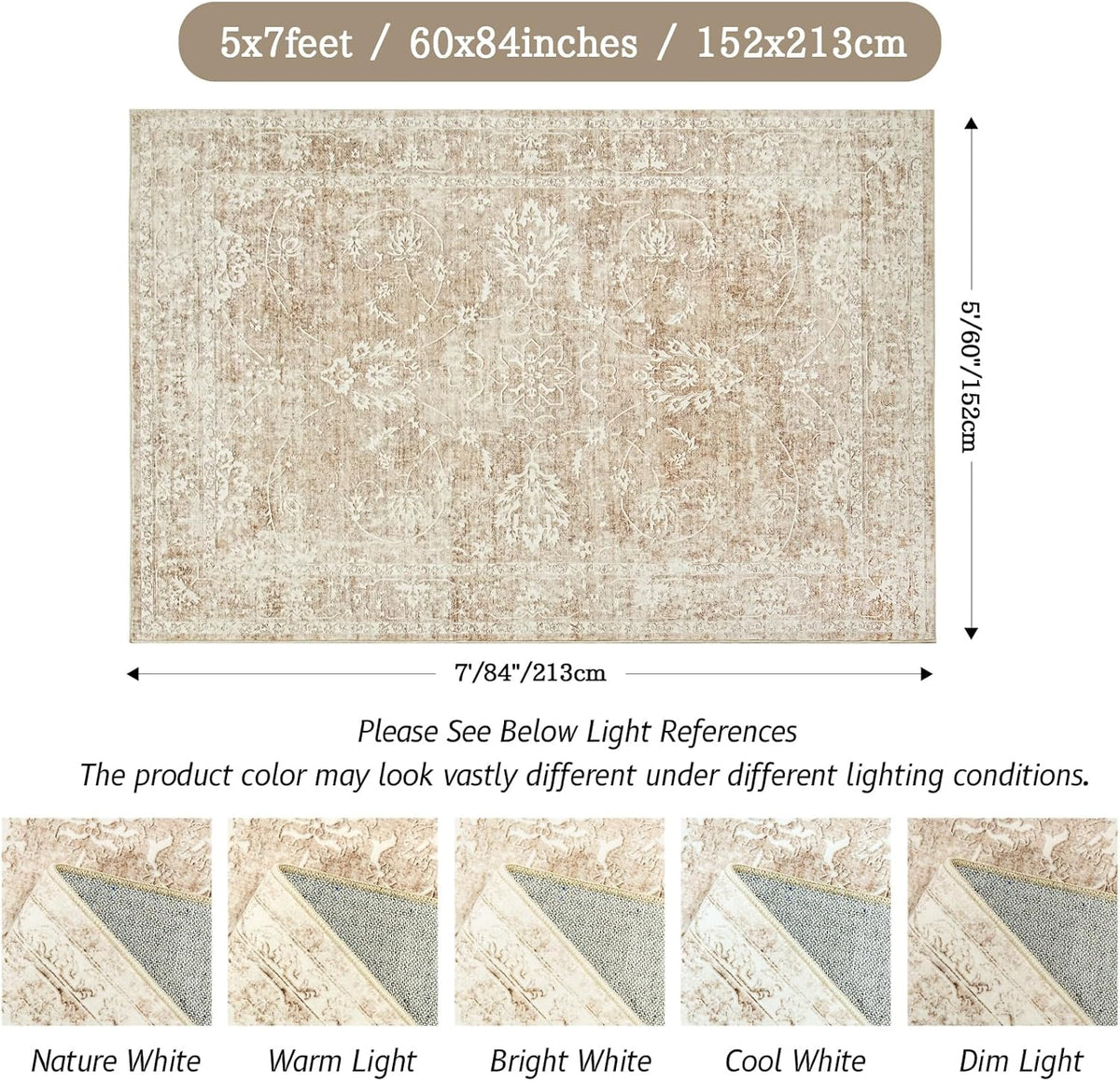Beige/Brown 5x7 Non Slip Washable Area Rug B848