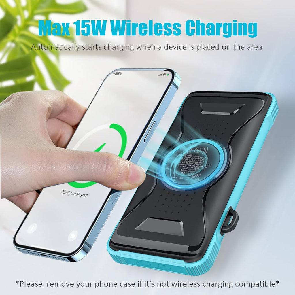 20000mAh Wireless Solar Power Bank USB-C 20W Fast Charging Waterproof Compact Portable Charger Y94712