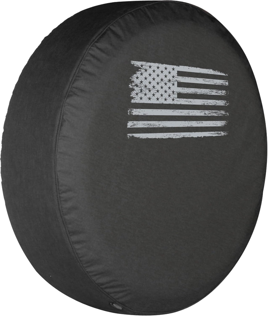 Distressed American Flag Spare Tire Cover Black Denim Vinyl P798