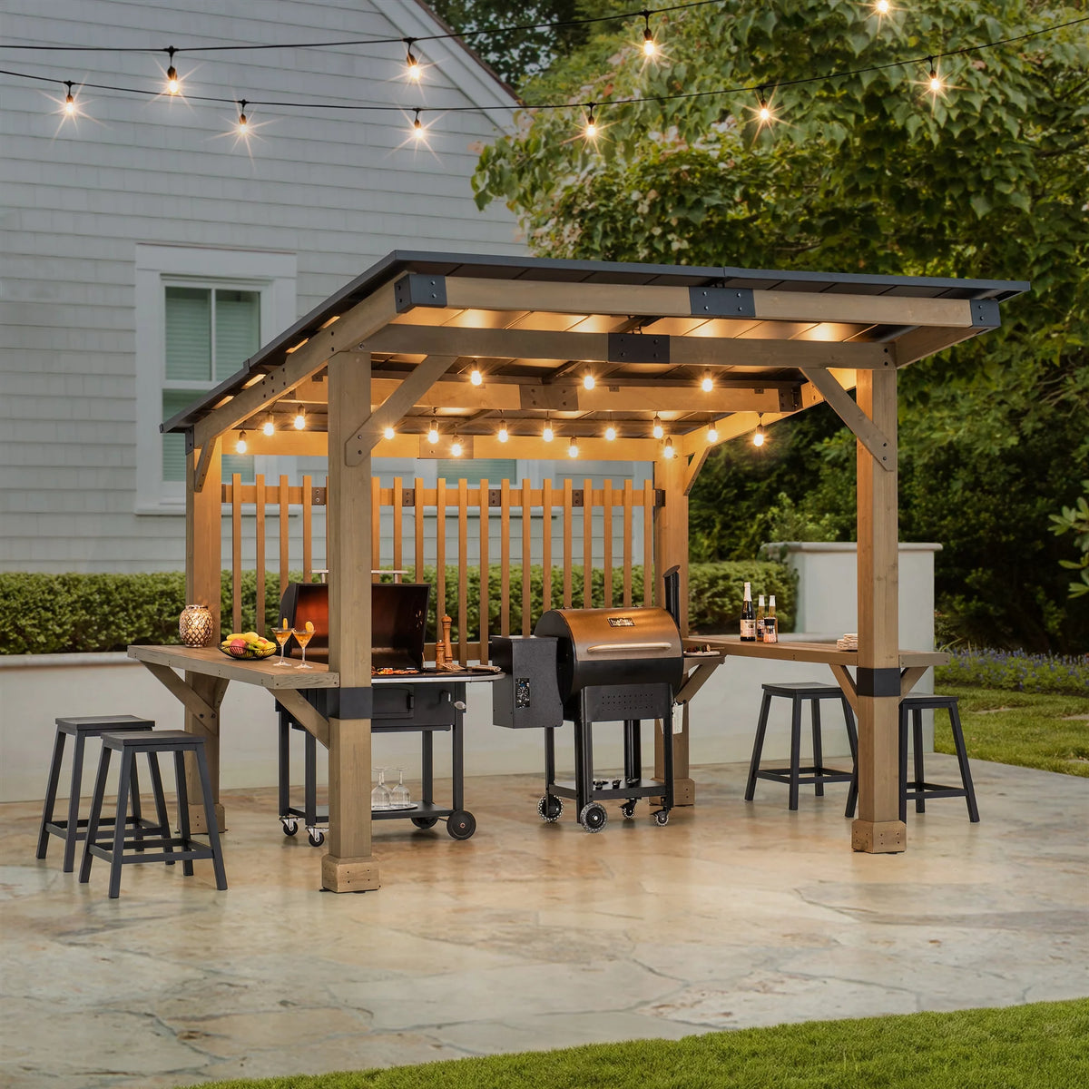 Wooden Grill Gazebo 10 ft. x 11 ft. Cedar Frame with Aluminum Hardtop Roof J743