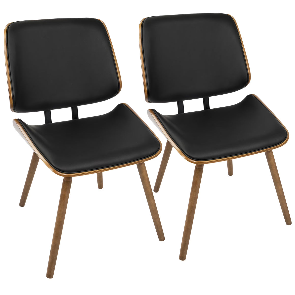 Walnut Black Faux Leather Dining/Accent Chair Set of 2 T18191