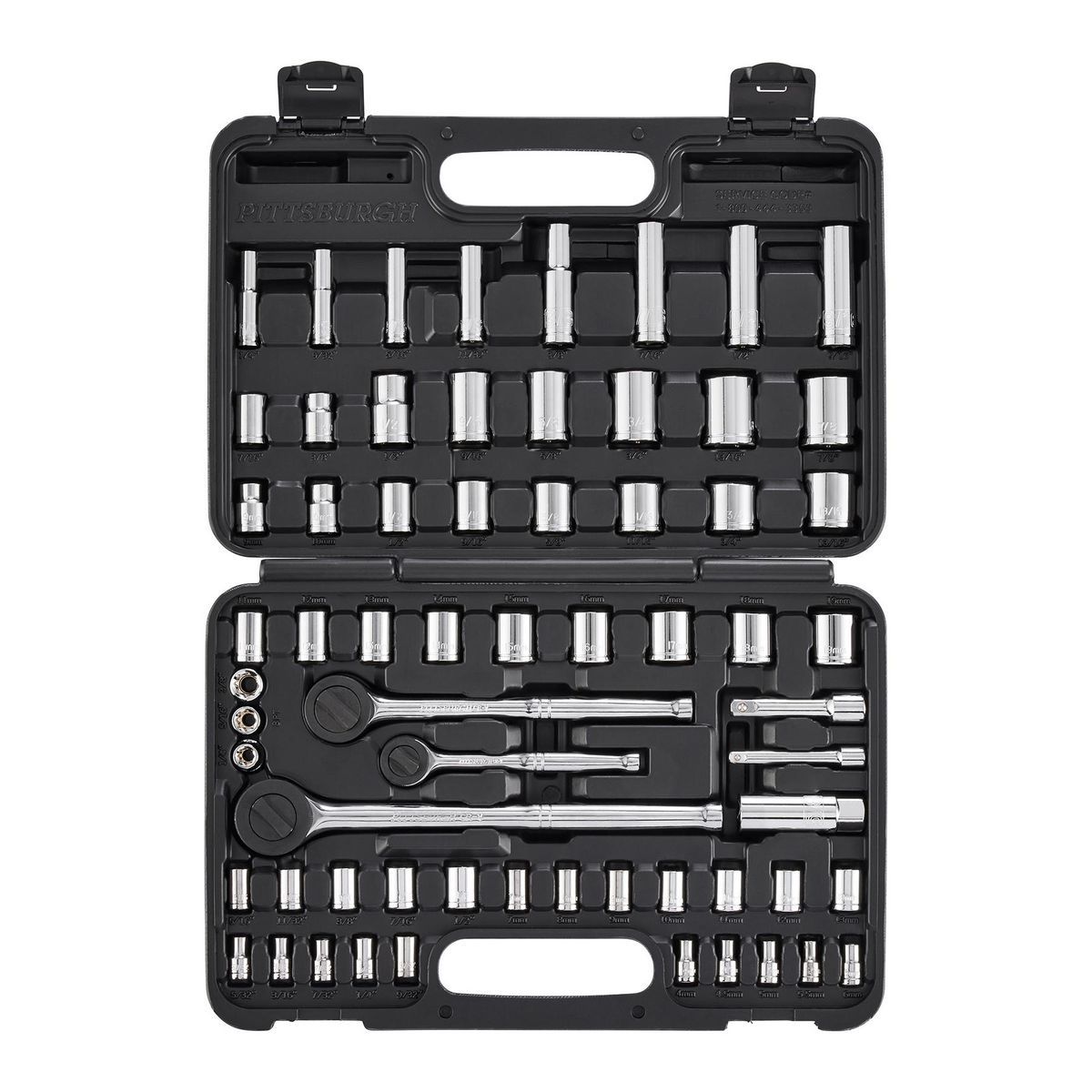 1/4 in., 3/8 in., and 1/2 in. Drive SAE and Metric Socket Set, 64-Piece C797