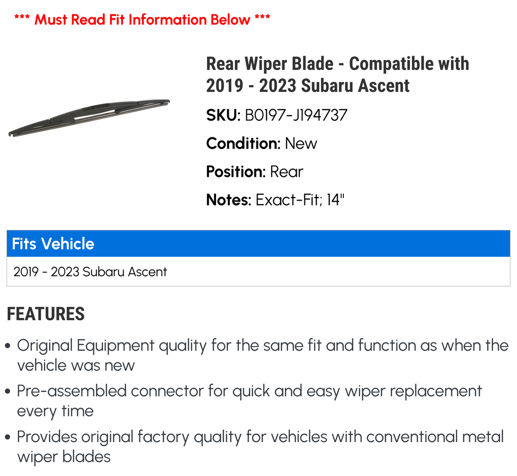 Rear Wiper Blade for Subaru Ascent O528878