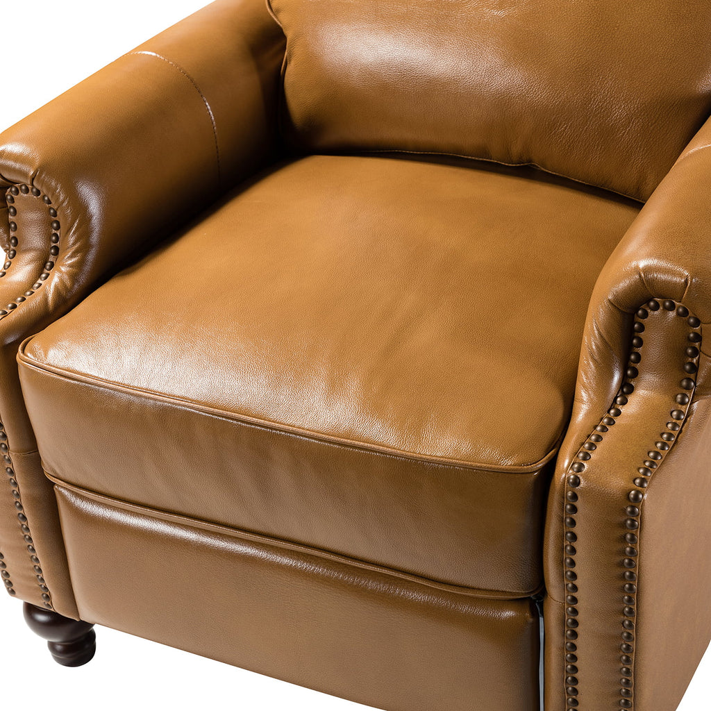 Camel Leather Recliner Chair with Wood Legs K204495