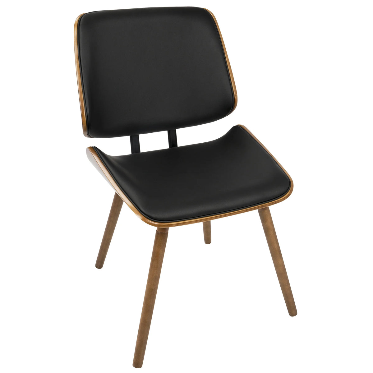 Walnut Black Faux Leather Dining/Accent Chair Set of 2 T18191