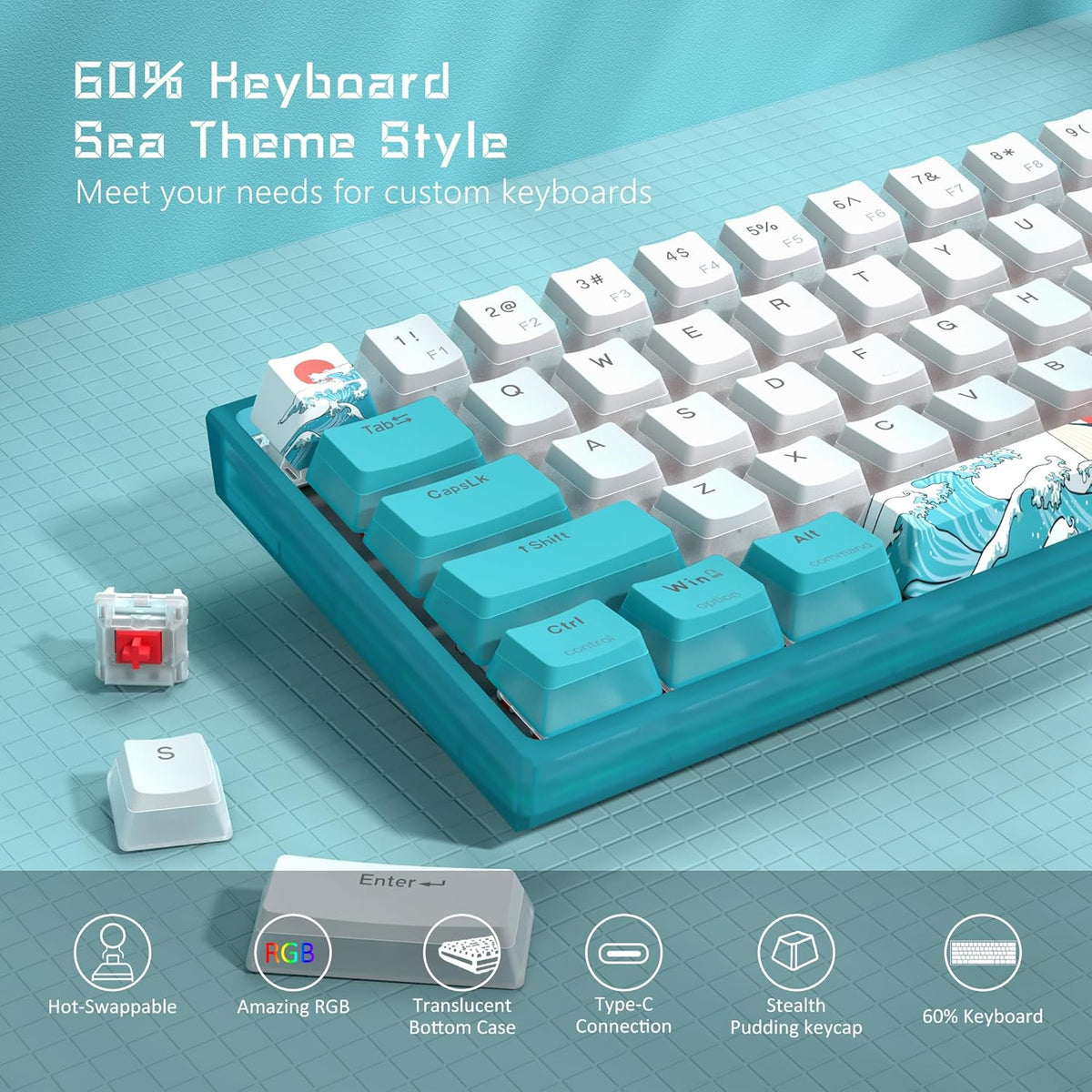 60% Wired Mechanical Gaming Keyboard with RGB and PBT Keycaps E770