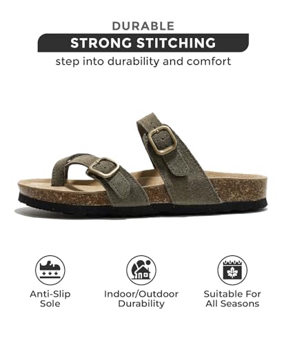 Genuine Leather Womens Sandals with Cork Footbed C6756