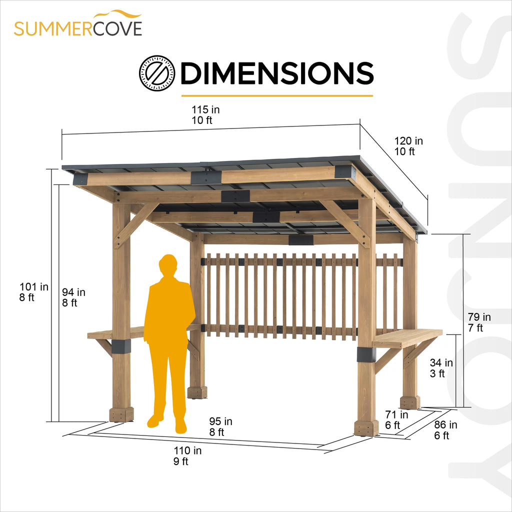 Wooden Grill Gazebo 10 ft. x 11 ft. Cedar Frame with Aluminum Hardtop Roof J743