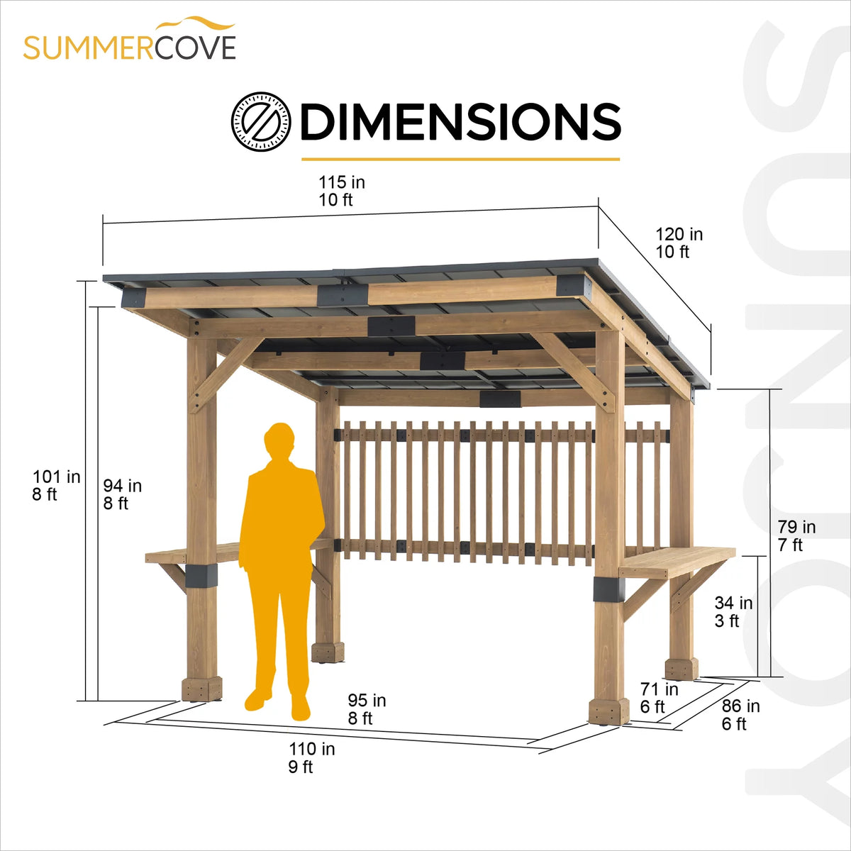 Wooden Grill Gazebo 10 ft. x 11 ft. Cedar Frame with Aluminum Hardtop Roof J743