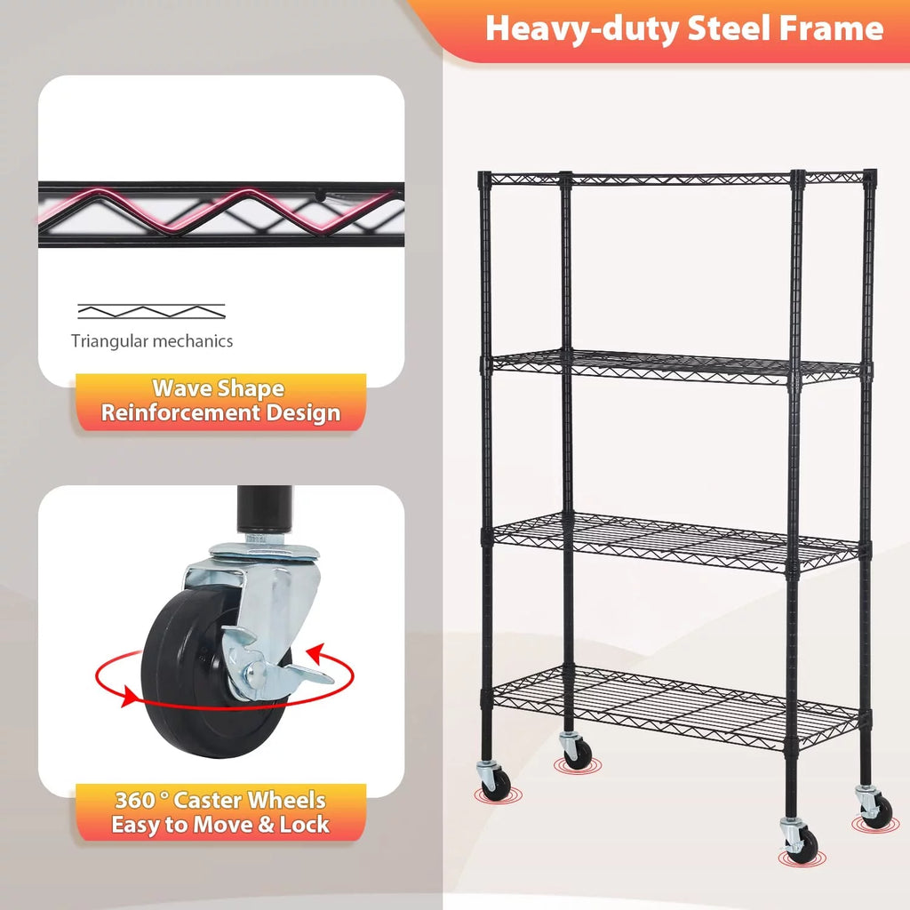 4 Tier Metal Shelving Unit with Wheels Z366