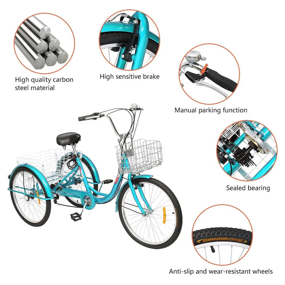 24/26 Inch 7 Speed Adult Trike with Folding Basket F69831