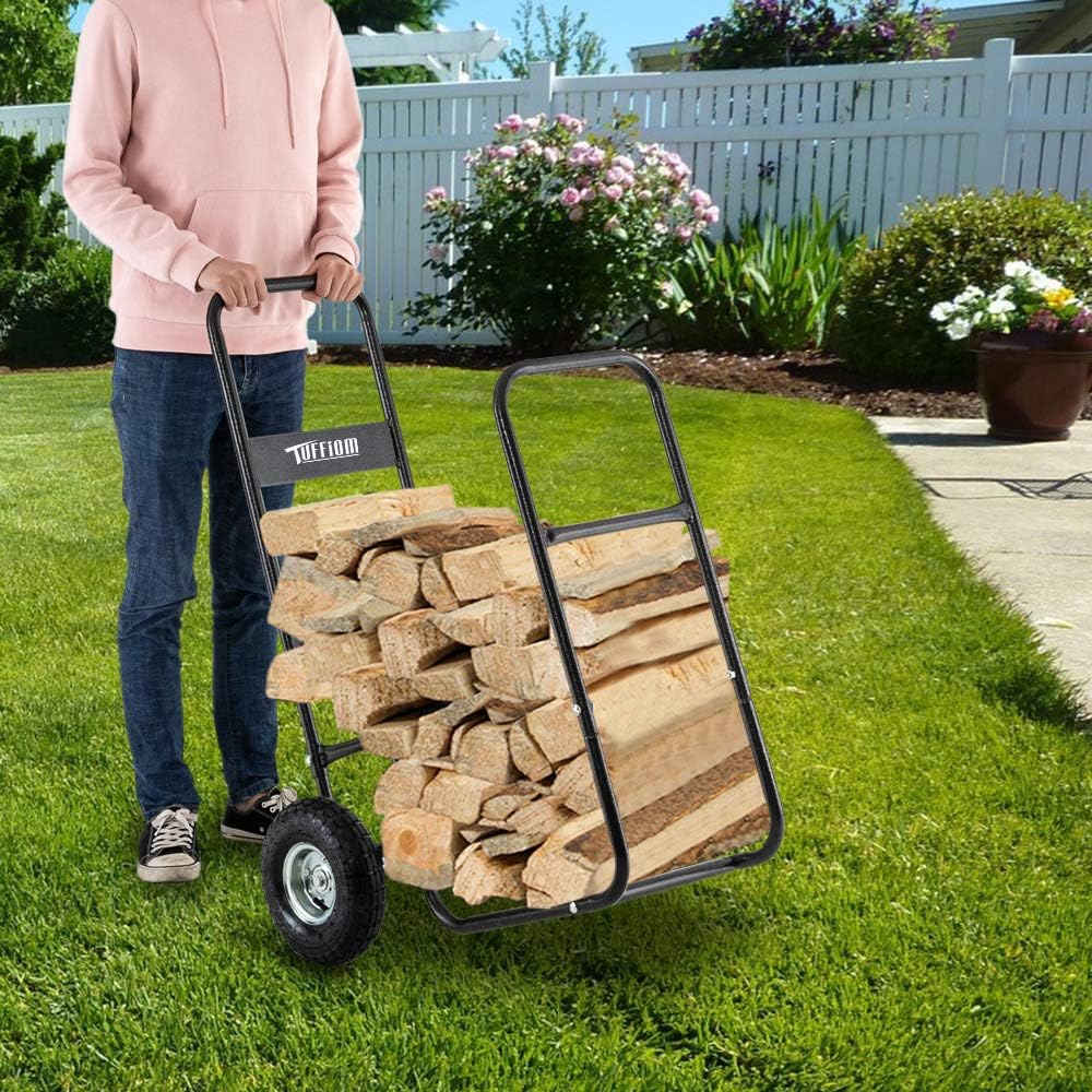 Firewood Cart Wood Hauler Log Carrier with Rolling Wheel V390