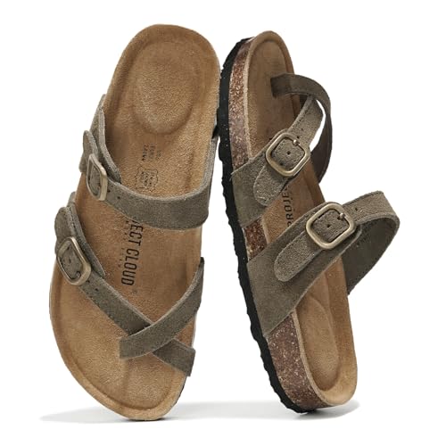 Genuine Leather Womens Sandals with Cork Footbed C6756