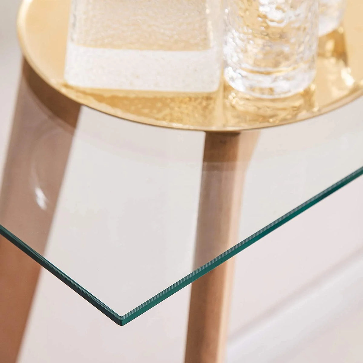 Glass Console Table with Solid Wood Legs V225409
