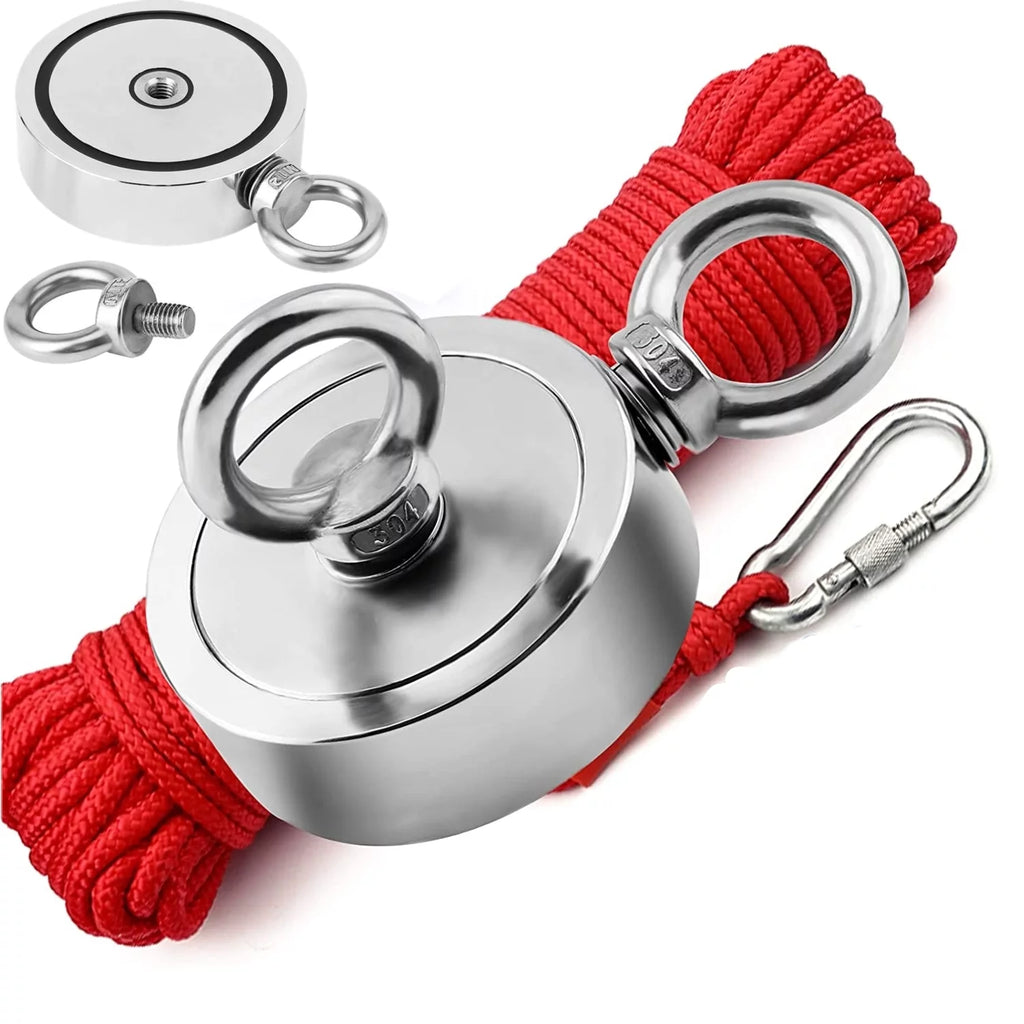 Fishing Magnet Kit 350LBS - 1300LBS Upto 1300 lbs Pull Force Strong Neodymium + Rope + Carabiner (500 LBS) T5139
