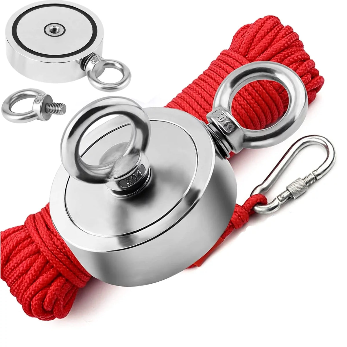 Fishing Magnet Kit 350LBS - 1300LBS Upto 1300 lbs Pull Force Strong Neodymium + Rope + Carabiner (500 LBS) T5139