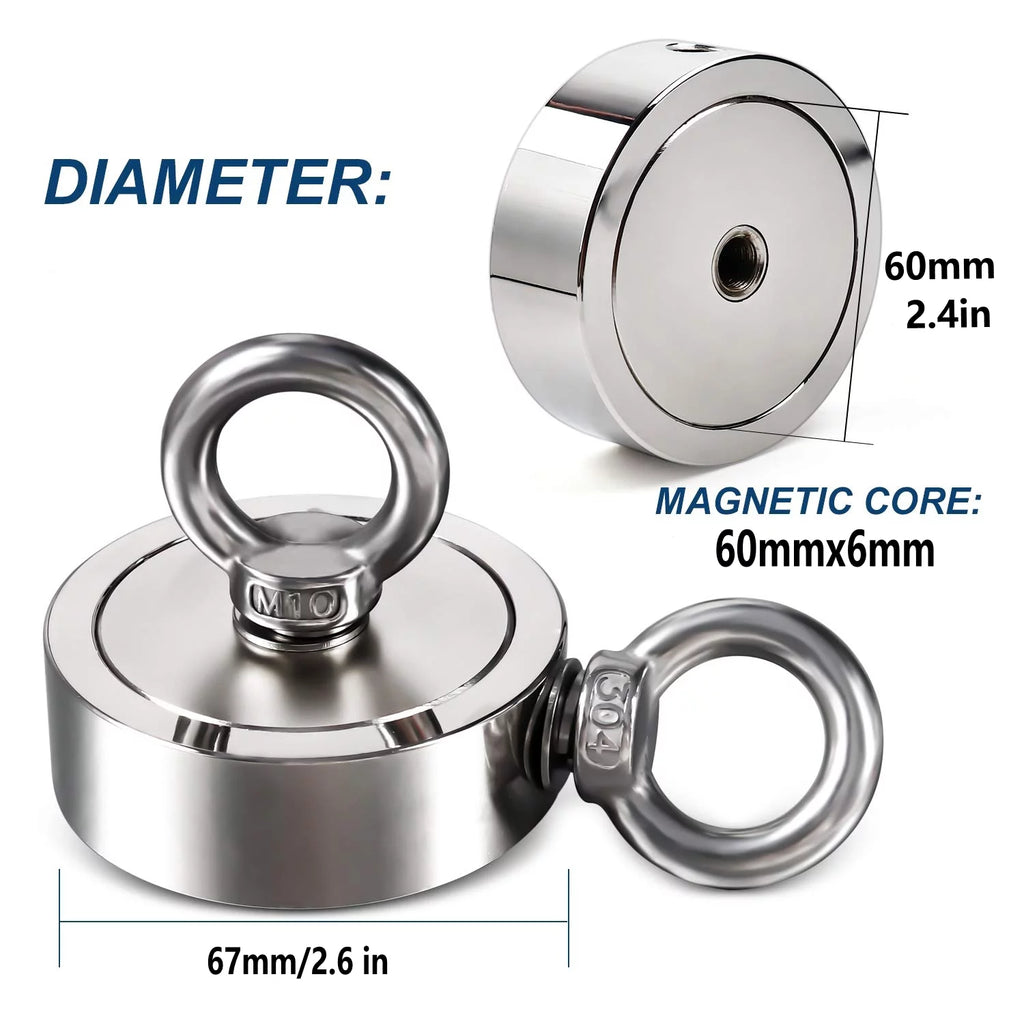 Fishing Magnet Kit 350LBS - 1300LBS Upto 1300 lbs Pull Force Strong Neodymium + Rope + Carabiner (500 LBS) T5139