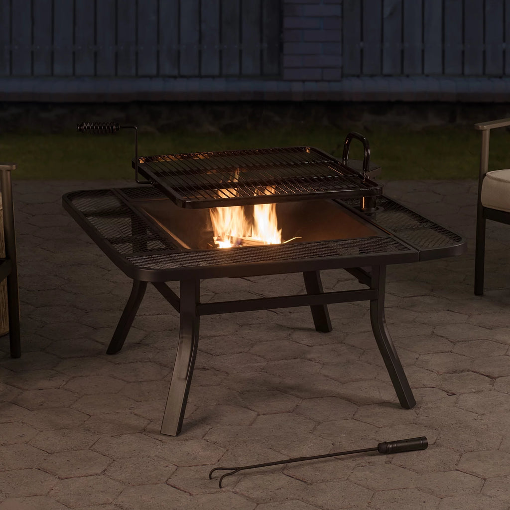 38 Inch Wood Burning Fire Pit with Grill Grate and Fire Poker F38322