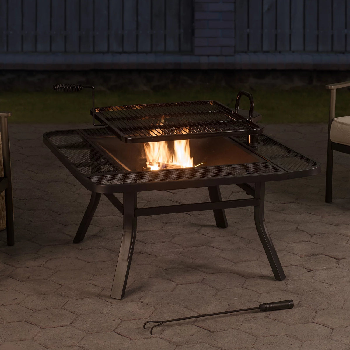 38 Inch Wood Burning Fire Pit with Grill Grate and Fire Poker F38322