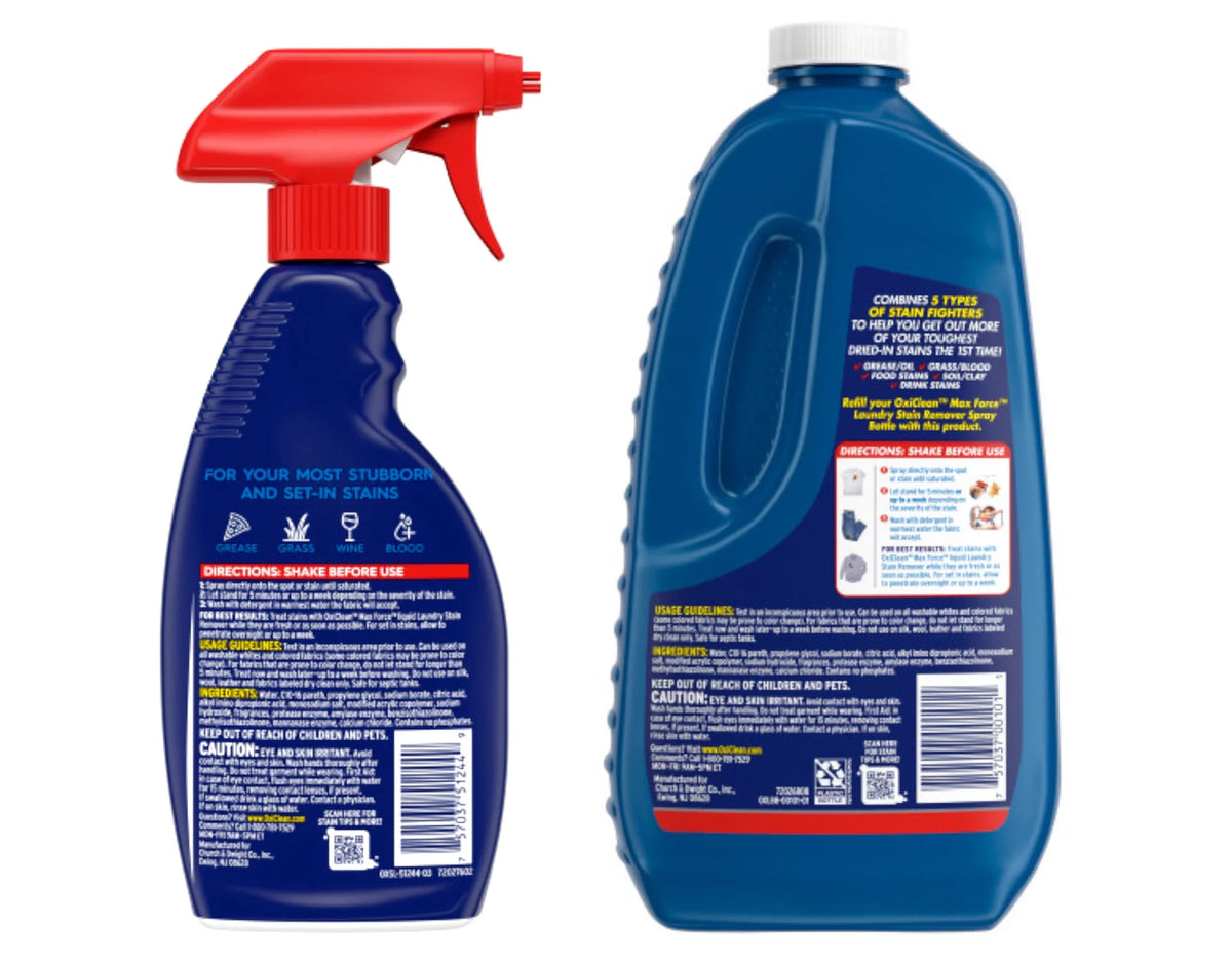 Laundry Stain Remover Spray, 12 fl oz + 48 Fl Oz Refill Bottle Kit G9010
