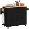 Navy Blue Kitchen Island on Wheels with Rubberwood Top Q502849