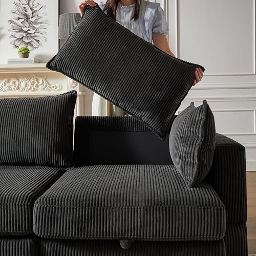 Oversized Modular Storage Sectional Sofa Soft Corduroy Upholstered Deep Seat Convertible Sleeper Couch Bed with 2 Pillows E80944